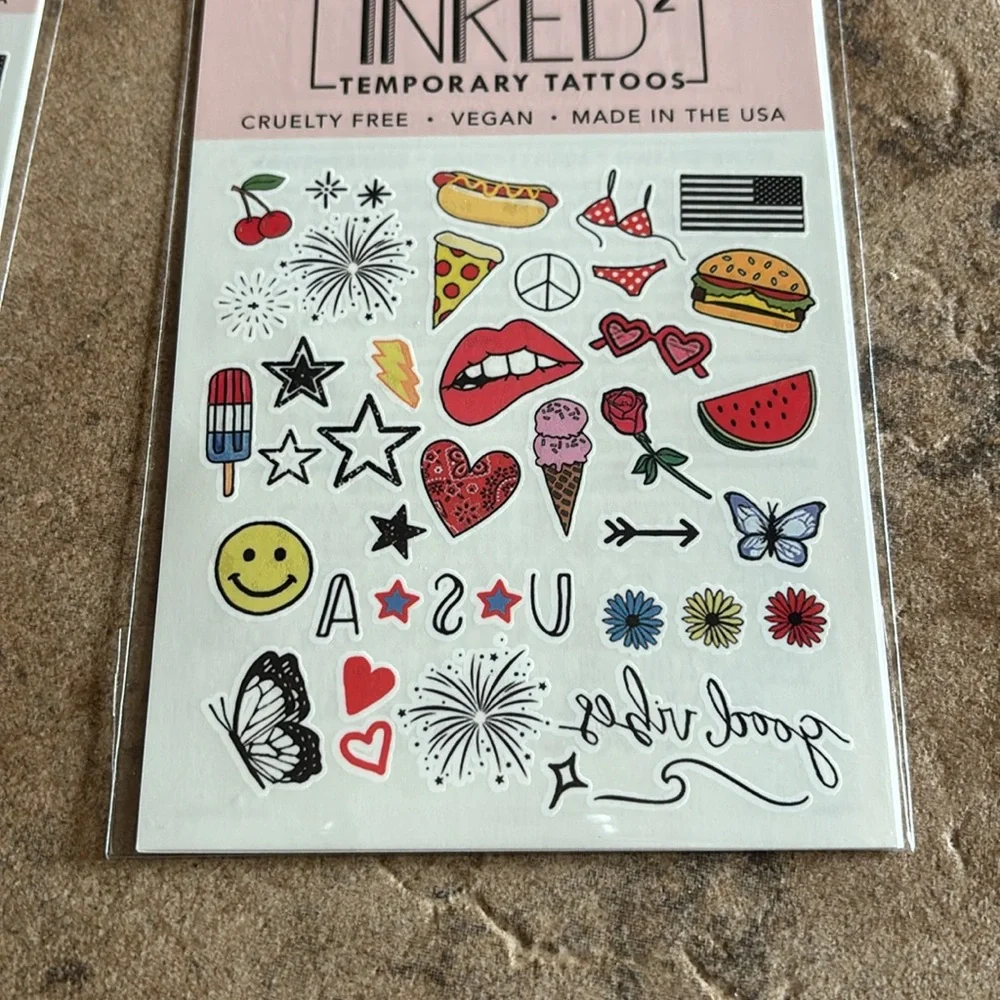 Inked 2 | Temporary Tattoos | Vegan | Hand Drawn Designs Fireworks Food Bundle